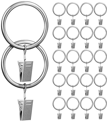 Artibetter 24 Stück Gardinenringe aus Metall mit Clips Gardinenbügel Rostfreie Clips Fenstermatte Gardinenringe mit Clip Gardinenringe für Zugstangenhalterung Silber