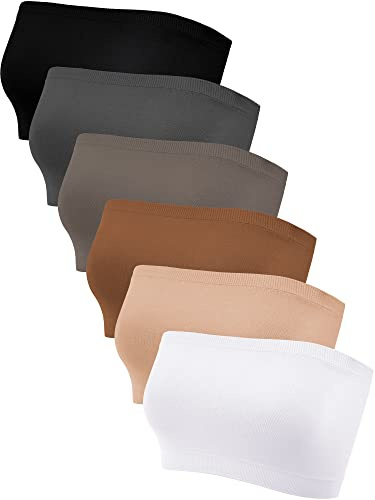 Geyoga 6 Pieces Strapless Bandeau Bras, Seamless Bralettes Stretchy Non Padded Tube Tops for Women(X-Large,Multicolor)
