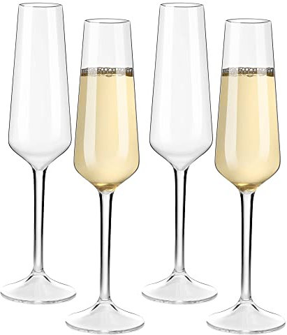 COOKY.D Flûte da Champagne Riutilizzabili in Plastica Tritan Infrangibili, Lavabili in Lavastoviglie Regalo Perfetto per Matrimonio Anniversario e Compleanno 224ML/7.8oz,Set da 4