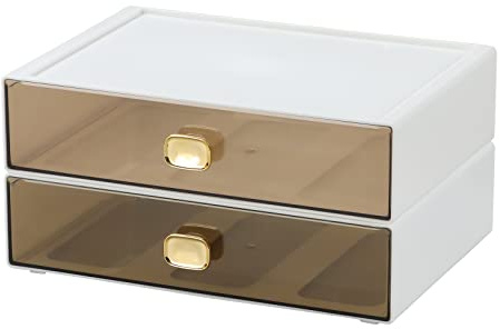 Office Desk Organiser Drawers, Stackable Desktop Storage Drawer, Plastic A4 Drawer Organiser, Stationery Storage Unit, Letter Box, Countertop Tabletop Toiletry Storage Drawers, 2 Large Ivory White