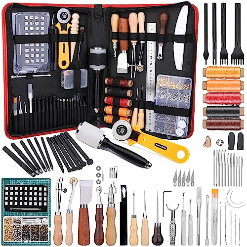 Strumenti per la lavorazione della pelle, kit per la lavorazione della pelle, set di strumenti per cucire con custodia, punzonatura, punzone per scanalature