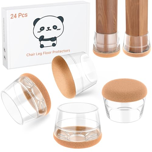 Meldel Protection Pied de Chaise Médium 24 pièces - Protecteur de Sol en Silicone Transparent - Patins pour Chaises en Silicone avec Feutre épaissi，Élimine Le Bruit et résiste aux Rayures
