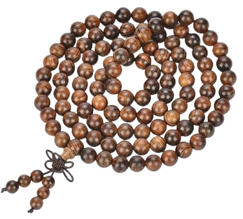 Kuesn 8mm 108 Mala Prayer Beads Bracelet Natural Wood Tibetan Buddhist Buddha Meditation Bead Necklace Bracelet (Deep coffee)