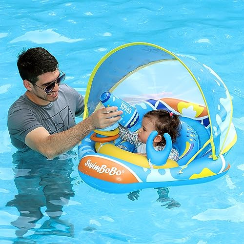 Swimbobo Baby Pool Float Ring with Adjustable Sun Canopy and Safety Seat Pool Toy for Age of 6-36 Months