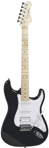 Woodbrass ST100 E-Gitarre, Schwarz, vielseitige Gitarre, ideal für Anfänger, Korpus ST-Form, amerikanische Linde, Ahorngriffbrett, Rock-Stil, Pop, Funk, Country, Hardware, Metall