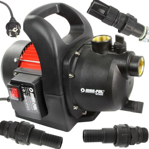 Pompa da Giardino da 1 | per Acqua Pulita | Potenza Nominale 1500W | Portata max 3500 l/h | Pressione Operativa 4 bar | Altezza Sollevamento 46 m | Profonfità aspirazione 8 m