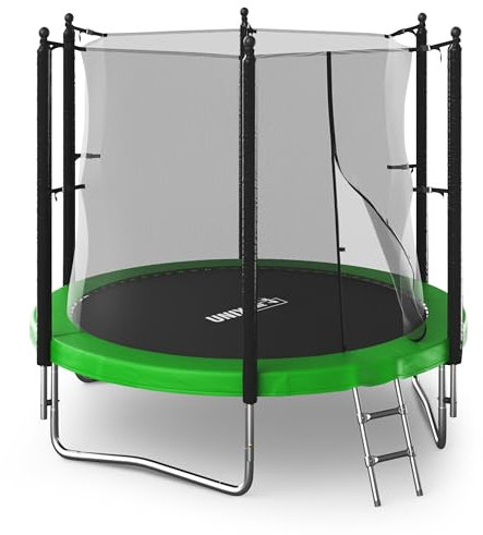 Unix Line Ⓡ Outdoor Trampolin 183/244/305/366 - Komplettset mit Leiter Innen-& Sicherheitsnetz - CE Zertifiziert - Kinder Gartentrampolin robust & wetterfest bis,150kg belastbar