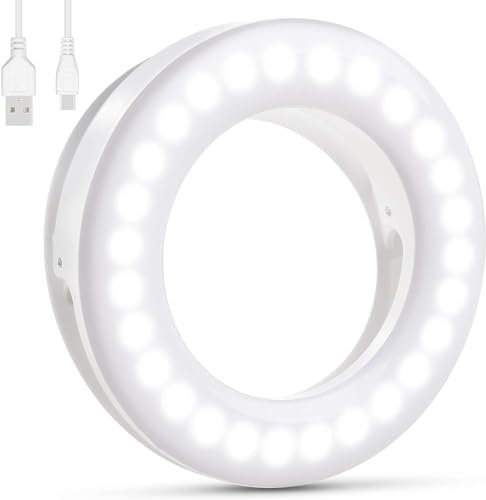 Selfie Ring Light, Rechargeable Portable Clip-on Selfie Fill Light with Strong LED for Andriod and All Smart PhonesPhotography, Camera Video, Girl Makes up, Rotatable Flash Lamp (White)