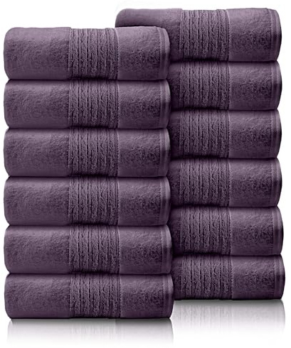 GC GAVENO CAVAILIA 12-pack ansiktshanddukar set (30 x 30 cm) – 450 GSM ansiktsdukar i bomull – snabbtorkande och mycket absorberande fingertoppshandduk tvättduk för badrum, spa, gymhanddukar – lila