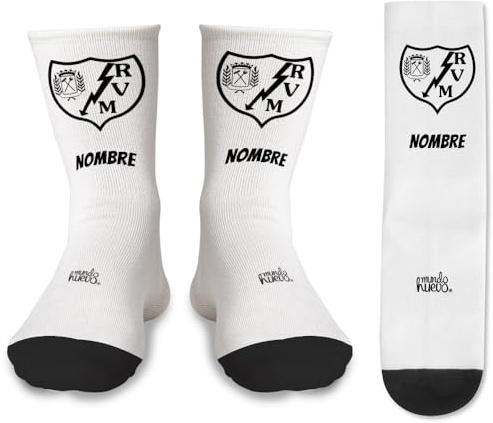 Par de Calcetines + 1 calcetín de regalo por el quese pierde en la lavadora | Escudo Rayo Vallecano | Personalizado con nombre | Tacto algodón | Talla única | Haz un regalo único y divertido
