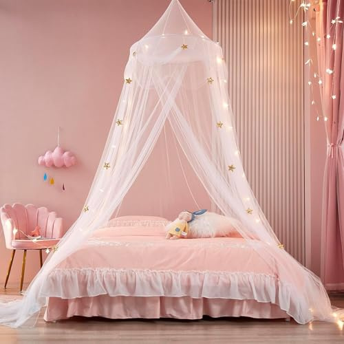 White Princess Canopy For Bed, Bed Canopy for Girls, Mosquito Net Play Tenf for Kids, Extra Large Dome Mosquito Net, Hanging Bed Net Cover For Girls Room Decor