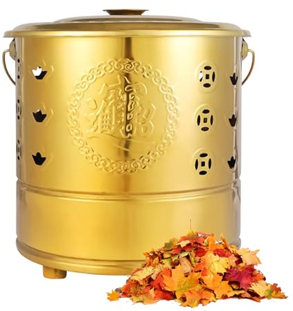 Barile di combustione, in acciaio, per carta, con maniglia, per rituali, con maniglia, per sacrifici, foglie, rifiuti di legno