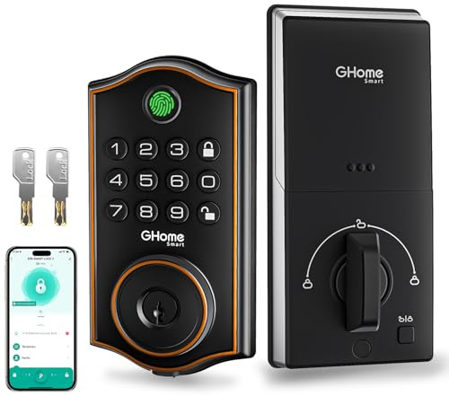 GHome Smart deadbolt Lock, Keyless Entry Door Lock for Front Door, App Remote, Auto Lock, Easy Installation, Fingerprint Door Lock with Keypad for Home, Airbnb, Apartment, Garage, Black