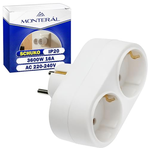 Ladron Enchufe Multiple Tipo Schuko 3600W 16A 220-240V 50-60Hz - Enchufe Doble con Toma de Tierra y Protección IP20 - Ladrones para Enchufes para Casa y Oficina - MONTERAL