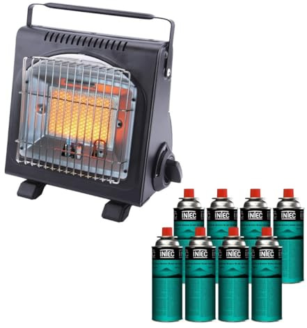INTEC - Riscaldatore a gas portatile 1700 W in ceramica + 8 cartucce a gas termocoppia ODS Camping Pesca