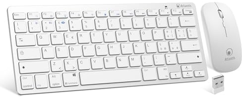 Atlantis ARGO 900Pro Combo KIT Mini Tastiera Ultraslim + Mouse - Wireless senza fili RF + Bluetooth, QWERTY 78 tasti “chocolate key”, per PC/Notebook/Smartphone/tablet/iOS/Android, Bianco