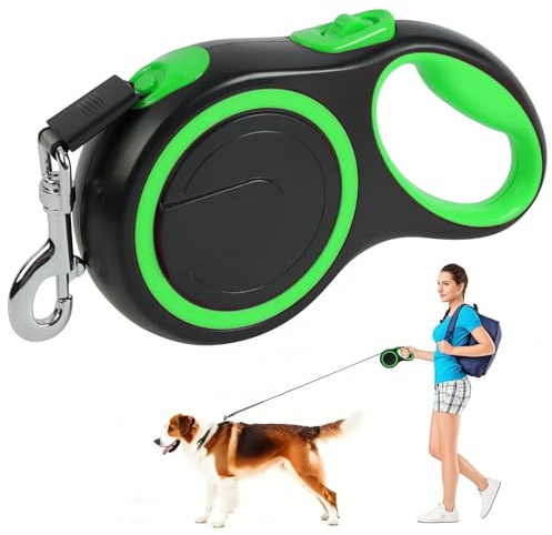 Aomig utdragbart hundkoppel, hundkoppel med 360° styr- och bromssystem, utdragbar längd 8 m (upp till 50 kg), flexibelt koppel för träning och promenader grönt