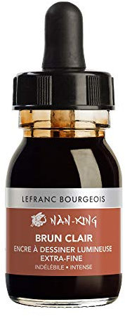 Lefranc Bourgeois 301281 Nan King Kalligrafie - und Zeichentusche, pigmentierte Tusche, hohe Farbbrillanz, Leuchtkraft für feinste Zeichnungen, Kalligrafie & Skizzen, 30ml Flasche - Hellbraun