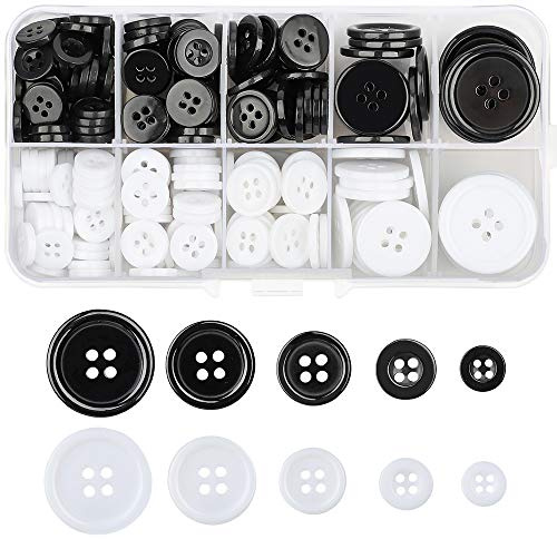 300PCS Bottons Four Eyes Resin Shirt Button Wide Edge Wide Edge Sewing Buttons Crafts & Sewing & Knitting （Black&White）