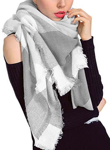 JFAN Moda Tartan Sciarpa Donna Inverno Pasmina Grandi Tartan Stole Maglia Scialle Autunno Inverno Donna Morbido Sciarpa Avvolgere Scialle Scarf Wrap Caldo Stile Quadrato