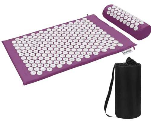 XiaoMaGe Acupressure Mat and Pillow Set with Bag - Large Size 28.7 X 16.5 inch Acupuncture Mat for Neck & Back Pain, Muscle Relaxation Stress Relief, Sciatica Pain Relief Pillow (Purple)