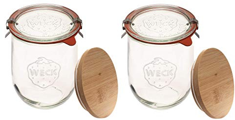 Weck Tarros de tulipán Weck de 33.8 onzas líquidas, tarros de iniciación de masa agria, tarros grandes de vidrio para masa madre adecuados para enlatar y almacenar (2 tarros, tapas de vidrio y tapas