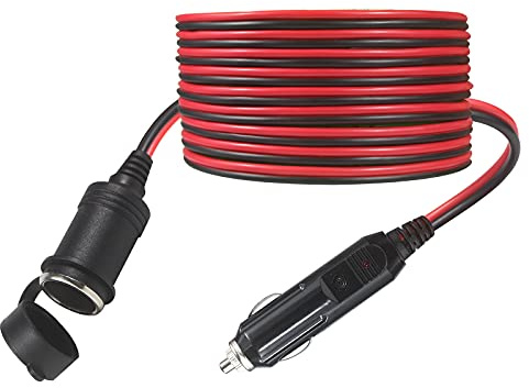 Vehicle Cigarette Lighter Extension Cord - 6FT / 1.8m Male Plug To Female Socket 16AWG Fused Extension Cable With Led Lights 12V 24V Auto Power For Car Tire Inflator Cleaner, Air Compressor Pump