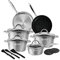 Topfset,Scheffler Topfset Induktion 15-teilig, Induktions Töpfe Set, Töpfe mit Glasdeckel, Kochtopf-Set, Töpfe und Pfannen, Induktionsgeeignet, Edelstahl Griff-Sliver(SCH-A21PS201)