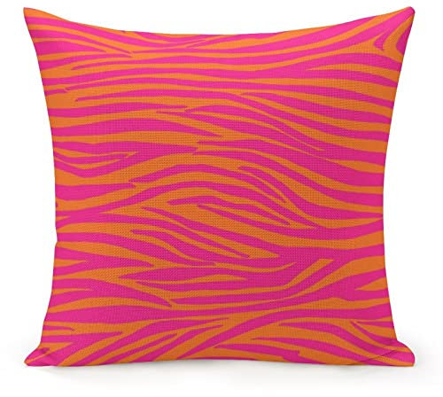 Retro 70er Jahre Rosa und Orange Zebrastreifen Wurfkissenbezüge, 45.7x45.7 cm, gemütlich, ästhetisch, Wurfkissenbezug, Heimdekoration, Wohnzimmer-Kissenbezug, College, trendig, Couch, Sofa