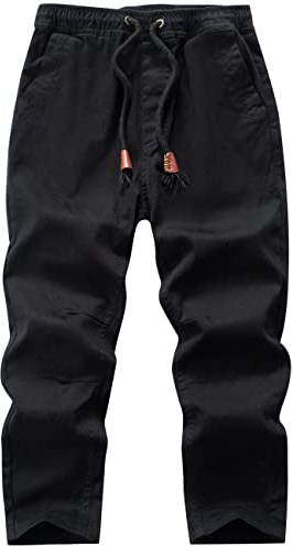 WIYOSHY Pantalon Chino à Taille élastique avec Cordon de Serrage de Couleur Unie pour garçon (FR/ES, Numeric, 130, Regular, Noir)