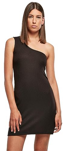 Urban Classics Ladies Rib One Shoulder Dress, klänning för kvinnor, finns i många olika färger, storlekar XS – 5XL, svart, S