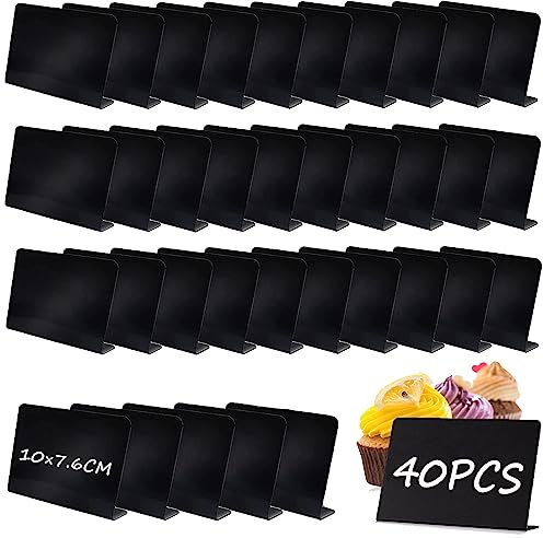 SENENQU 40 Stück Klein Kreidetafel zum Beschriften, L-Form Mini Kreidetafeln Schilder, Kunststoff Buffet Schilder Preisschilder Aufsteller zum Beschriften für Buffet, Bäckerei, Party, Hochzeit