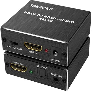 SDKDZKG 4K x 2K HDMI Audio Converter Extractor, HDMI and Optical TOSLINK SPDIF Audio Splitter Adapter with 3.5mm Stereo Audio Splitter Adapter,Black