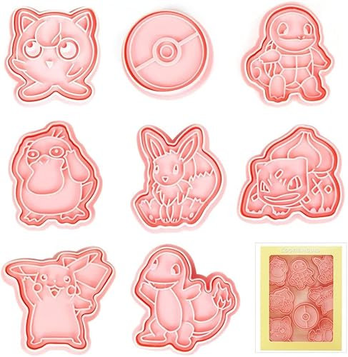 8 Pièces Moule Biscuit Emporte Pièce Dessin Animé Emporte Pièces en Plastique 3D Avec Poussoir Rose Decoupoir Patisserie Emporte Pièce en Forme Enfants pour Décoration de Biscuits