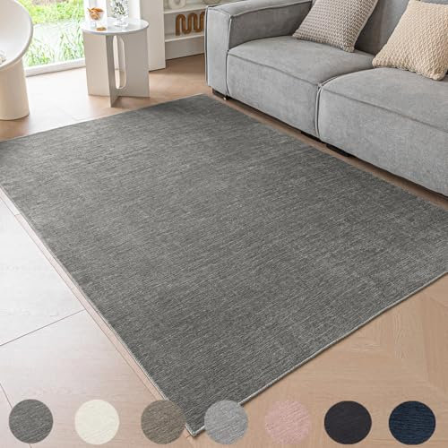 Ceneco Kurzflor Teppich, rutschfeste Teppich Wohnzimmer, Weicher Chenille Waschbarer Teppiche, Dünner Schlafzimmer Tepich, Bereich Teppiche Kinderzimmer, Kurzflor Teppisch Büro (Dunkelgrau, 60×90cm)