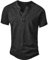 NITAGUT Men's Distressed Henley Shirts Vintage Short Sleeve T-Shirts Washed Cotton Casual V-Neck Button Tee Shirts,Black,L