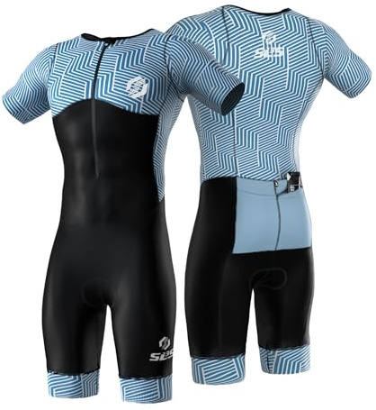 SLS3 Traje de Triatlón para Hombre - Tri Suit con Mangas Aerodinámicas para Hombre - Tejidos Pro FX para Triatlón Masculino (Ocean Blue Blur, L)