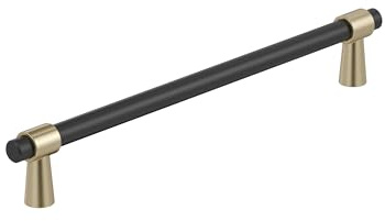 Amerock Mergence 7-9/16 inch (192mm) Center-to-Center Matte Black/Golden Champagne Cabinet Pull, BP36980FBBBZ