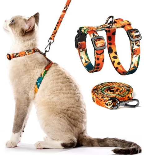 PetThem Adjustable Cat Harness and Leash Set Escape Proof (Orange)