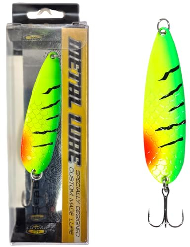 SEABUZZ Asymmetric Blinker 23.5 g/8.5 cm - Pike Bass Zander Fishing Lure - Treble Hook Bait - Metal Spoon Hard Bait - Spinner Fishing Sport Set - Fishing Spoon - Pike Bait - Bass Bait (YTR)
