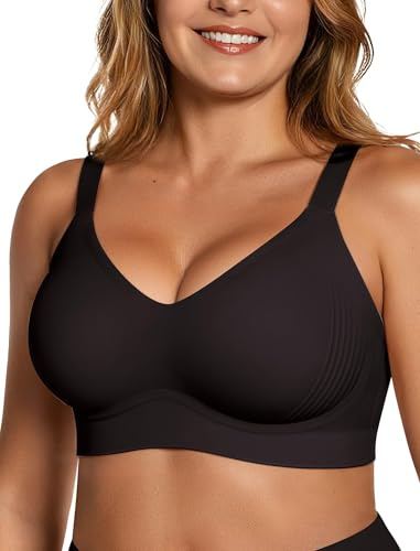 OEAK Womens Wireless Seamless Bras Full Coverage Supportive Lounge Bra Push Up Plus Size Everyday Bra Comfortable Tshirt Bras Black L
