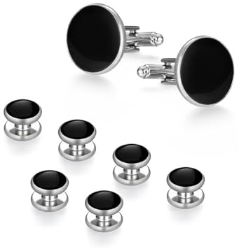Axvxby Ensemble de boutons de manchette et boutons de chemise pour homme avec boîte cadeau, idéal pour les chemises formelles, les vestes de dîner, les costumes et les vêtements d'affaires, noirs,