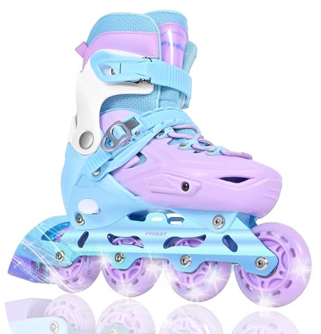 Pattini in linea per bambini regolabili per ragazze con ruote luminose, pattini a rotelle in linea per bambini per giovani bambini principianti all'interno all'aperto (Viola, S)