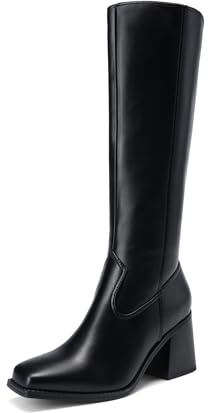 DREAM PAIRS Women's Knee High Boots Chunky Heel Square Toe Tall Boot for Women with Side Zipper,Size 7,Black,DWUMKB2509
