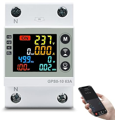 Jadeshay Compteur d'énergie Intelligent, Compteur Electrique Consommation Connecté Disjoncteur WiFi sous Compteur électrique avec Protection Contre Les surtensions et Les sous-tensions 63A AC220V