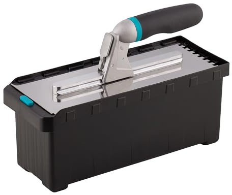 MIVOS Set di Frattazzi con manico staccabile e scatola per il trasporto - 6, 8, 10, 12 mm, Tipo U, tipo Tiger - 6 Frattazzi dentati - Frattazzi in acciaio inox con impugnatura morbida - Cazzuola