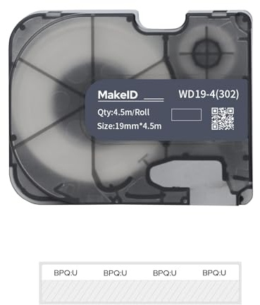 MakeID P31S Étiquettes Auto-Laminées en PET Toutes Conditions pour Câbles et Fils Intérieurs/Extérieurs, Étiquetage DataCom, 19 mm x 4,5m