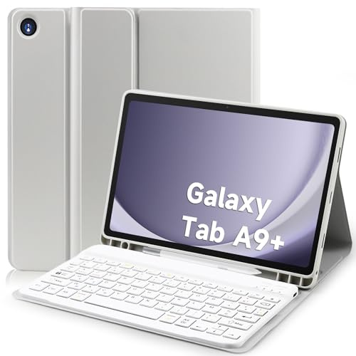 YUEJIDZ Coque Clavier Samsung Galaxy Tab A9+ 2023,AZERTY Français, Housse Amovible avec Clavier Magnétique Bluetooth sans Fil pour Samsung Tab A9 Plus 11 Pouces (SM-X210/X216/X218),Gris