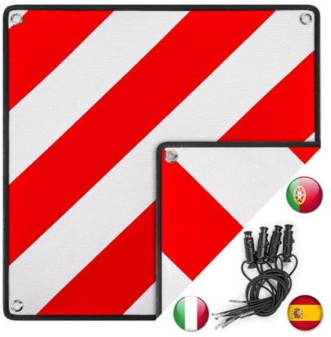 BIZOI 3 In 1 Warntafel Italien Spanien und Portugal, 50x50 cm PVC Rot Weiß Reflektierendes Warnschild mit 4x Spanngurte, Warnschild Fahrradträger für Heckträger, Anhänger, Wohnwagen, Auto, Wohnmobil