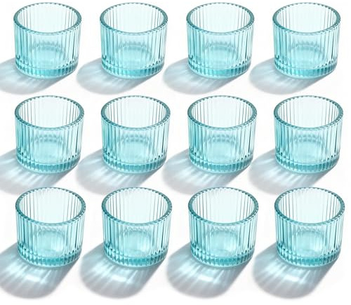 FUND AMLIGHT Lot de 12 photophores en Verre Bleu, photophores pour Mariages, Noël et décoration de Table, photophores pour la décoration intérieure, décoration de Bougies
